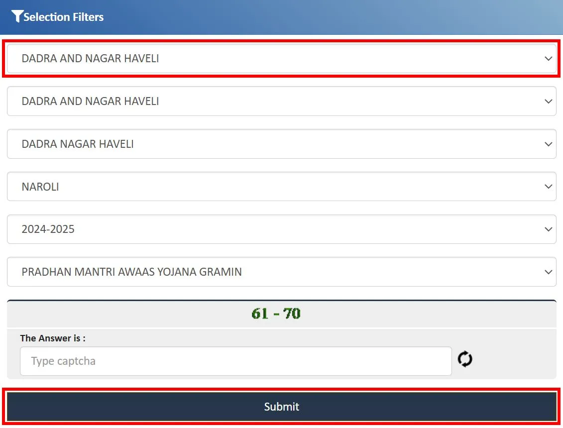 PM Awas Yojana Gramin List Dadra and Nagar Haveli 2025