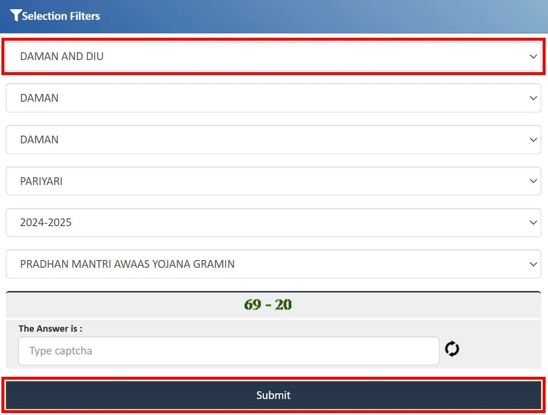 PM Awas Yojana Gramin List Daman and Diu 2025