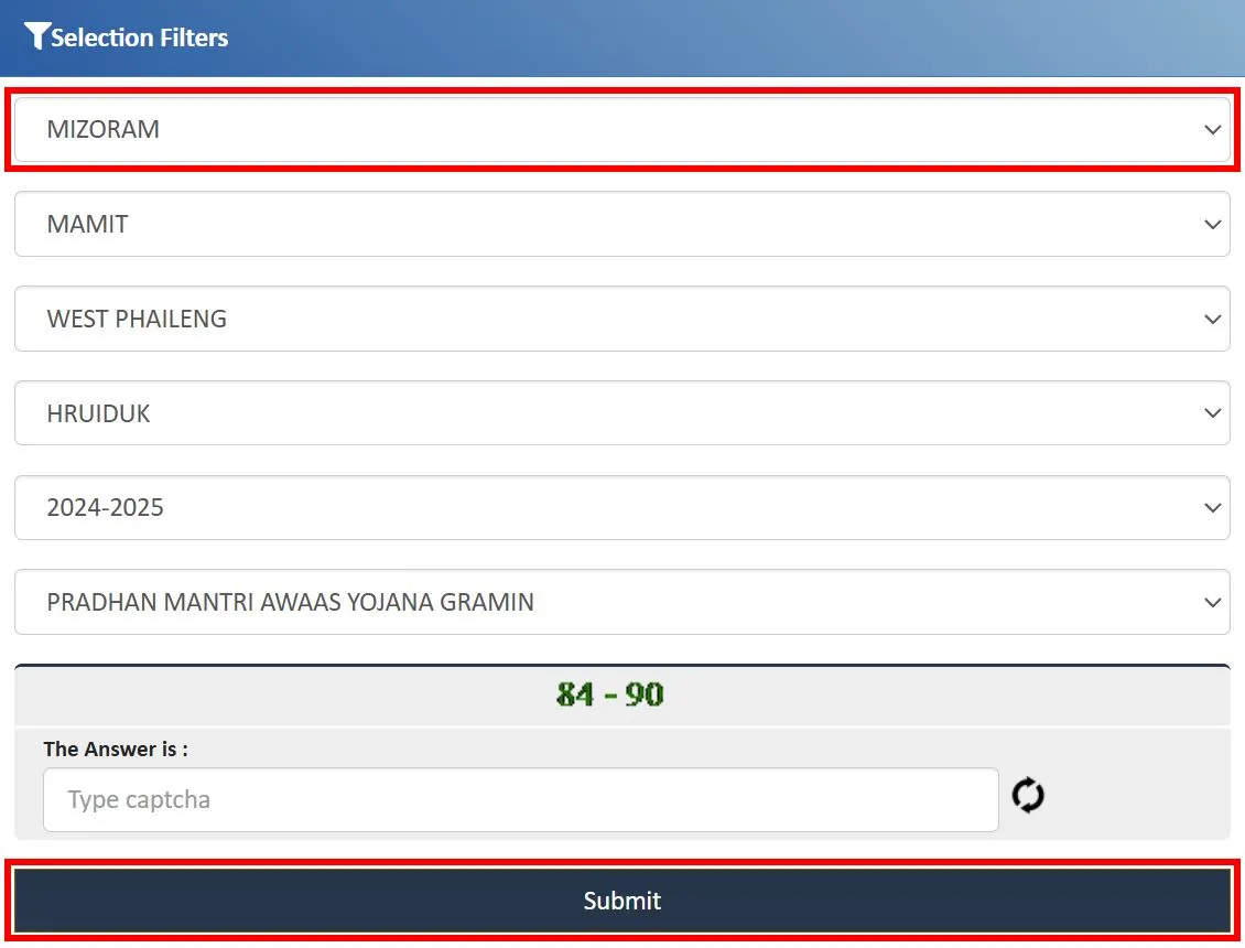 PM Awas Yojana Gramin List Mizoram 2025