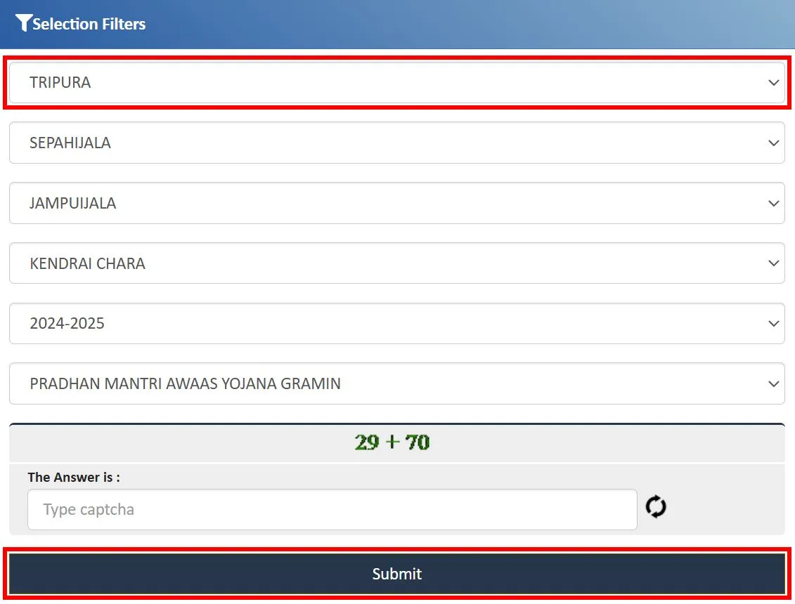 PM Awas Yojana Gramin List Tripura 2025