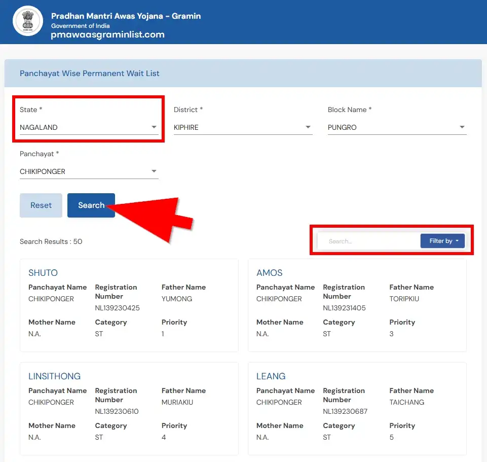 PM Awas Panchayat Wise Permanent Wait List Nagaland 2025