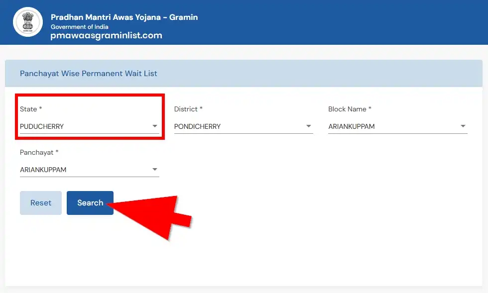 PM Awas Panchayat Wise Permanent Wait List Puducherry 2025
